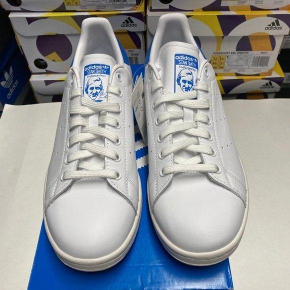 Adidas Stan Smith White / Royal Blue Tennis Shoes - Picture 2 of 5